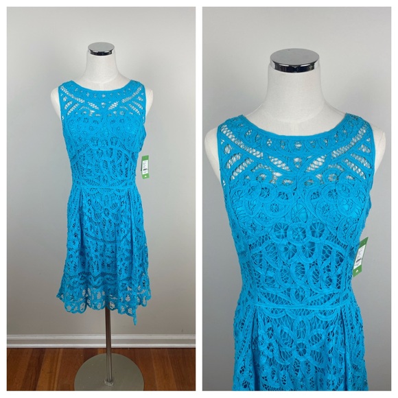 Lilly Pulitzer Blue Turquoise Batt Your Eyes Lace Floral Dress New Women Medium